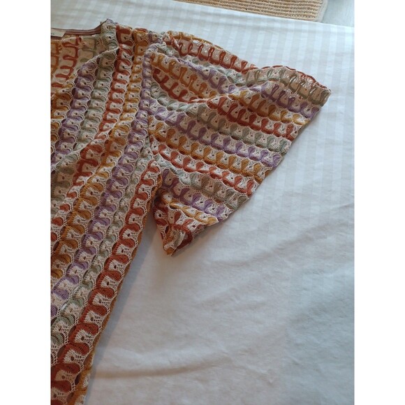 Les Amis crochet tie front top womens L boho hippie 70s indie open weave blouse - Picture 7 of 11